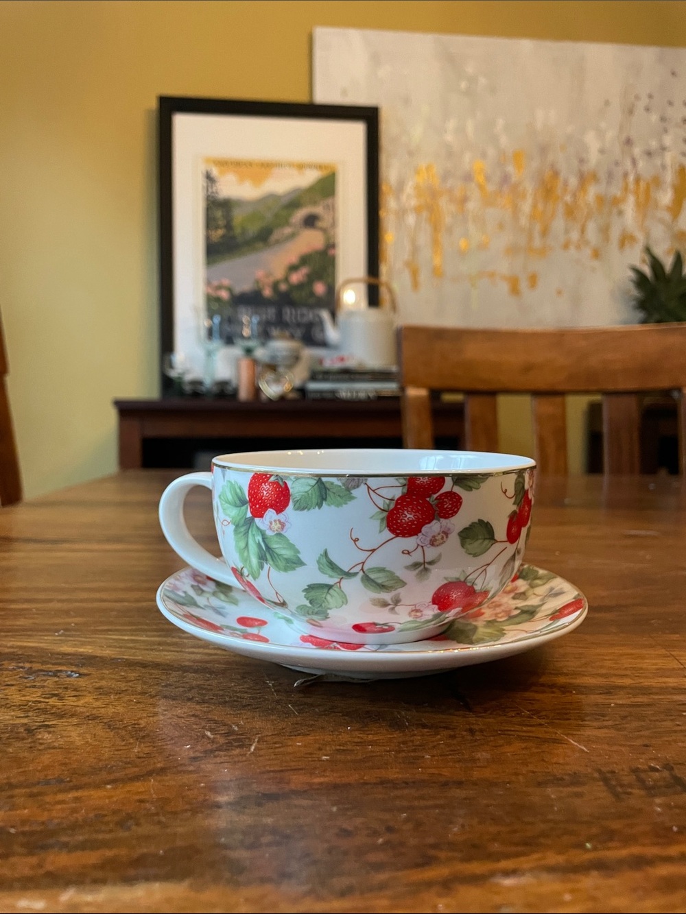Grace Teaware Strawberry Porcelain Teacup + 2 Saucer (Total 2 Pieces) CUTE